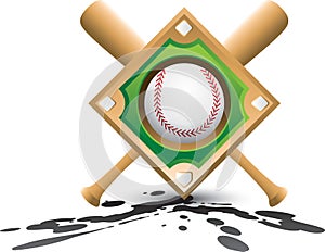 Baseball diamond and bats on splatter