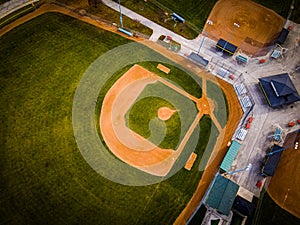 Baseball diamond from high angle drone