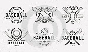 Baseball emblems, logos, badges templates. Set of 6 baseball logos.