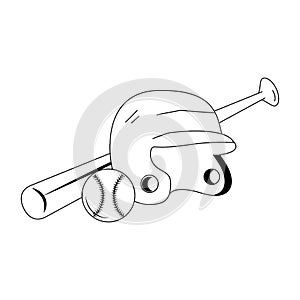 Baseball equiment elements icon cartoon in black and white