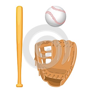 Baseball equipment colorful vector flat set on white