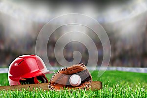 Baseball Equipment on Grass With Copy Space