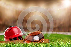 Baseball Equipment on Grass With Copy Space