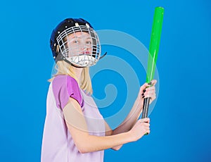 Baseball female player concept. Break sport stereotype. Woman enjoy play baseball game. Girl confident pretty blonde