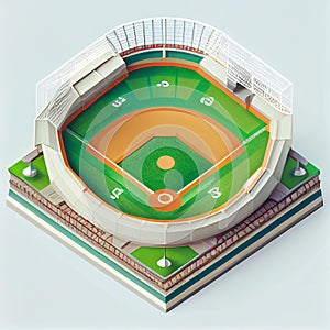 baseball field area and isolated on background. Green grass of baseball field with pattern and texture in perspective