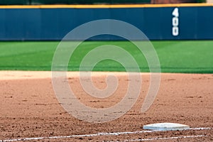 Baseball Field Shows First Base And Outfield Wall