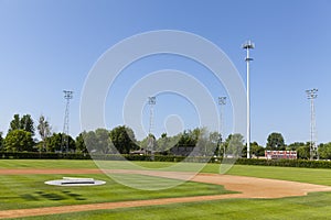 A baseball field in a small town in Minnesota, USA.