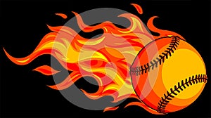 Baseball with flames on black background vector illustration