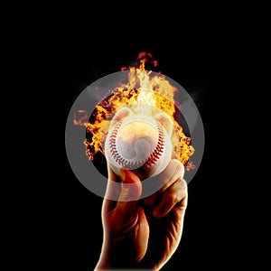 Baseball flames fire hand