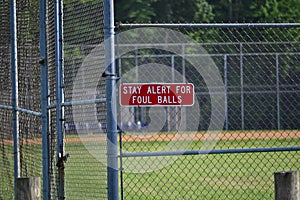 Baseball Foul Ball Warning Sign photo