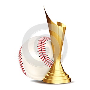 Baseball Game Award Vector. Baseball Ball, Golden Cup. Modern Tournament. Design Element For Sport Promotion. Baseman