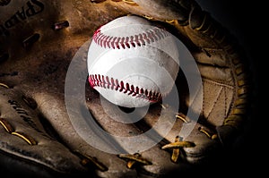 Baseball game mitt and ball