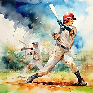 Baseball game in watercolor