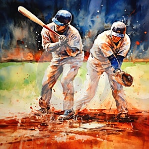 Baseball game in watercolor