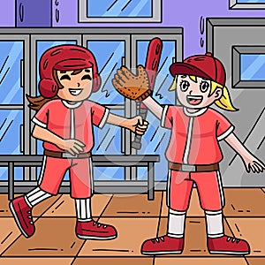 Baseball Girl Teammate Colored Cartoon