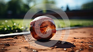 A baseball glove with a ball with bokeh background. Generative AI.