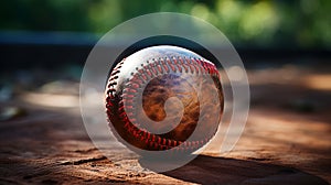 A baseball glove with a ball with bokeh background. Generative AI.