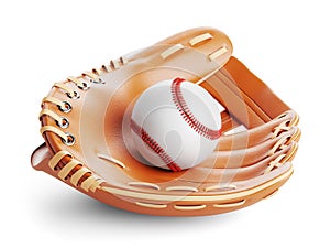 Baseball glove and ball closeup 3D