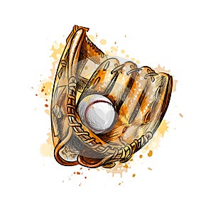 Baseball glove with ball from a splash of watercolor