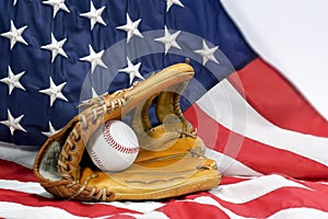 Baseball Glove, Ball & USA Flag