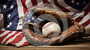Baseball Glove, Ball & USA Flag