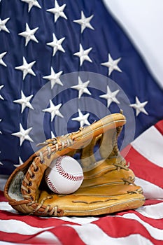 Baseball Glove, Ball & USA Flag - vertical