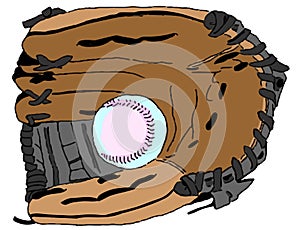 Baseball glove with ball on white background