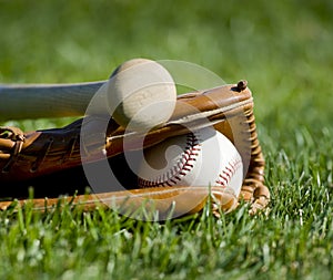 Baseball Glove, Bat and Ball