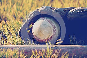 Baseball in glove close up