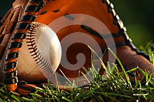 Baseball and glove closeup