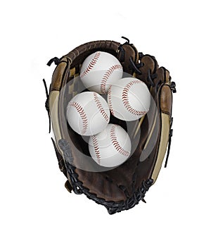 Baseball Glove with Four Baseballs.