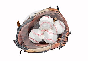 Baseball Glove with four Baseballs.