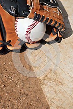 Baseball glove and home plate