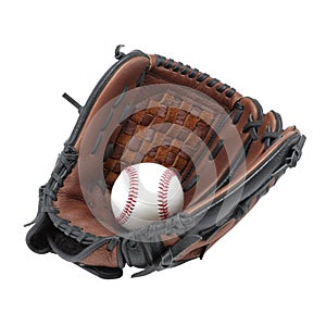 Baseball glove mitt and ball isolated on white background with clipping path