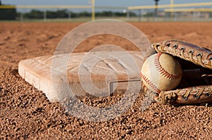 Baseball in a Glove near the base