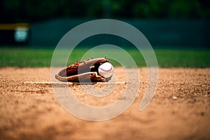 Baseball glove on pitchers mound