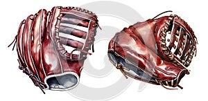 Baseball glove, watercolor clipart illustration with isolated background