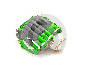 Close-up leather tee-ball or youth baseball gloves, mitt isolate don white background