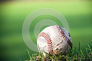 Baseball on a green field