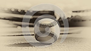 Baseball Hardball Ball Sport Field Dirt Closeup Ground Athlete Player Playing Stadium Vintage Grainy Black And White