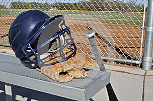 Baseball Helmet, Bat, and Glove