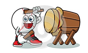 Baseball hit the drum mascot vector cartoon illustration