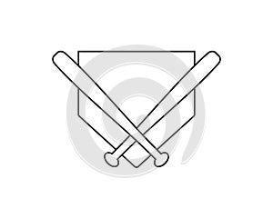 Baseball Home Plate and Bat. Vector Icon. Vector Template Design. Silhouette. Playing. Home base. Sport. Diamond