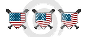 Baseball Home Plate Vector Icon. Vector Template Design. Silhouette. Playing. Home base. Sport. USA map Flag. US. Icon.