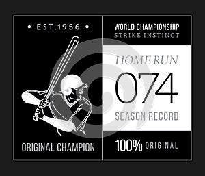 Baseball home run original champion white on black