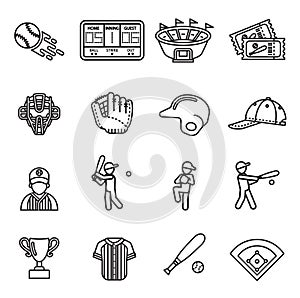 Baseball icons set. Thin line style stock vector.