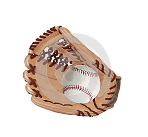 Baseball inside glove isolated on white