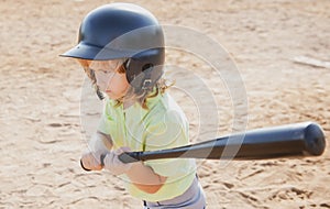 Baseball kid players in helmet and baseball bat in action.