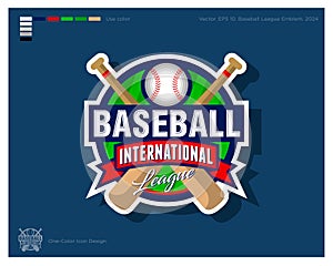 Baseball logo. Baseball bats and ball with ribbons. International League of Baseball Emblem. Identity and app icon.