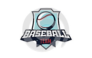 Baseball logo, emblem. Colorful emblem of the ball against the background of the shield. Logo template for sports club